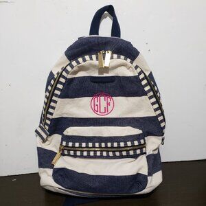 Tommy Hilfiger Ivory Blue Striped Canvas Backpack Laptop Slot School Travel